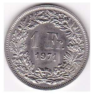  1971 Switzerland 1 Franc Coin 