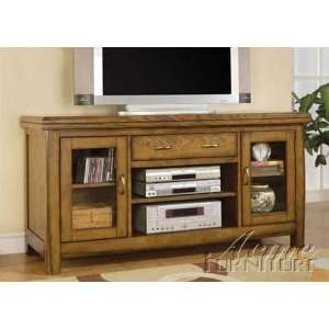  TV Stand with Glass Doors in Ask Oak Finish: Home 