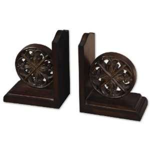    Inch Chakra Bookends Set/2 Chestnut Brown w/ Burnishing & Tan Glaze