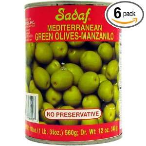 Sadaf Olives Green Sury, 19.75 Ounce (Pack of 6)  Grocery 