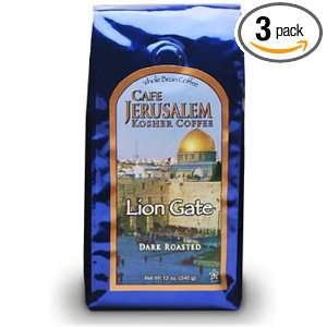 Cafe Jerusalem Kosher Coffee Lion Gate Dark Roasted, Whole Bean, 12 