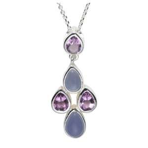   Sterling Silver, Amethyst and Purple Cats Eye Pendant, 16 Jewelry