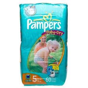  Pampers Baby Dry Diapers, Size 5, Super Mega Pack, 60 