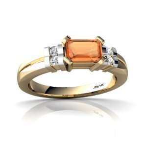  14K Yellow Gold Emerald cut Fire Opal Ring Size 8: Jewelry