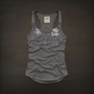 Hollister Tank Top w/ Flowers Grey sM NWT  