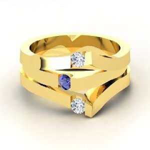  Gem Peak Ring, Round Sapphire 14K Yellow Gold Ring with 