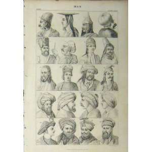  C1890 Men Portraits Headwear Turban Hat Antique Print 