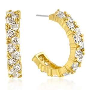   Gold Bonded Trillion Cut Clear CZ Hoop Earrings in Goldtone Jewelry