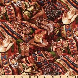  45 Wide Aztec Cowboy Toss Brown Fabric By The Yard: Arts 