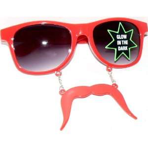  Red Fu Manchu Glow in the Dark Mustache Sunglasses 