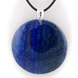  Blue Lapis Gemstone Circle Pendant 24 Inch Rubber Cord Necklace 