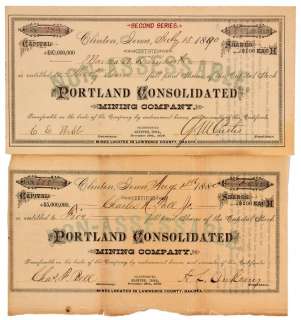 Portland Consolidated Mining Company Stocks, South Dakota  