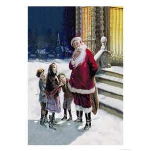  Santa and Street Kids Giclee Poster Print by Paul Stahr 