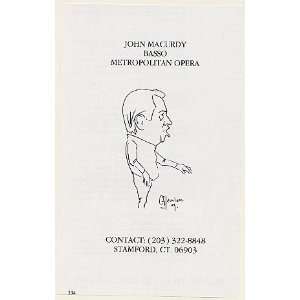  1986 Met Opera Basso John Macurdy Booking Print Ad (Music 