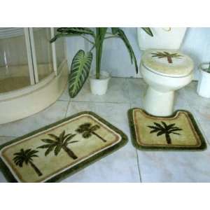 Pieces Tropical Green Palm Tree Bathroom/bath Mat Rug Set:  