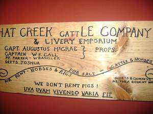 Lonesome Dove Hat Creek Cattle Co. Sign 24 FREE SHIP  