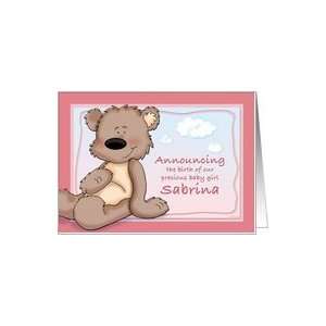  Sabrina   Teddy Bear Birth Announcement Card: Health 