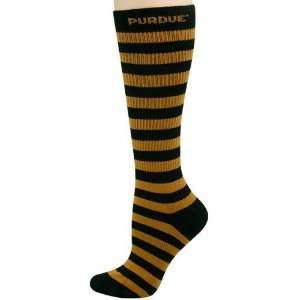   Ladies Black Gold Striped Knee High Socks