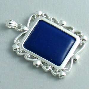  Silver Plated Lapis Lazuli Vintage Frame Pendant   Ladies 