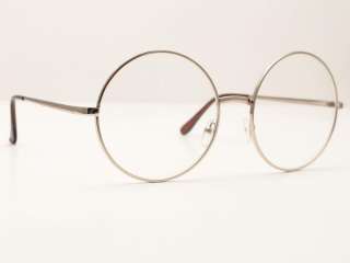 New Vintage Mens Womens Large Round Gold Frame Eyeglasses Clear Lens 