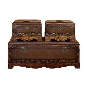    Huge Set/3 Cypress Leather N Wood Chest Trunks