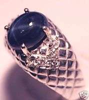 86ct Blue Star Sapphire & Diamond Heavy Silver Ring  