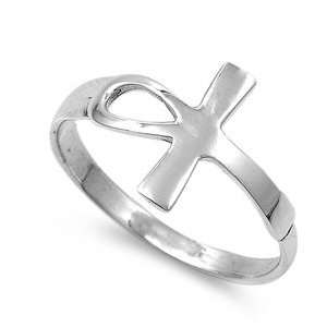  Sterling Silver Ankh Cross Ring   Size 7 Jewelry