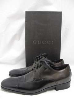 NWB Gucci Black Hard Leather Lace Up Square Toe Dress Shoes 8 D  