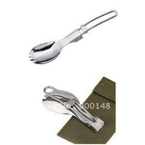  camping foldable spork stainless steel fork spoon: Sports 