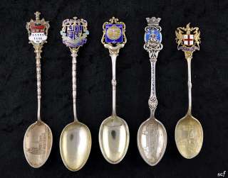 Lot 5 Vintage Silver Souvenir Spoons Christiania, Norway Cologne 