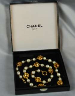 Vintage Authentic Chanel 34 Necklace Faux Pearls with Box and Tag 