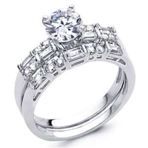 14K White Gold Round cut CZ Cubic Ziconia Ladies Engagement Ring and 