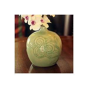  NOVICA Celadon ceramic vase, Thai Orchid