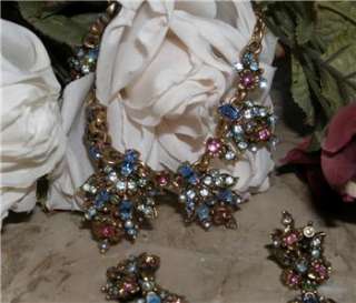 Spectacular Rare Vtg Hollycraft 1950 Pastel Rhinestone Necklace Set 