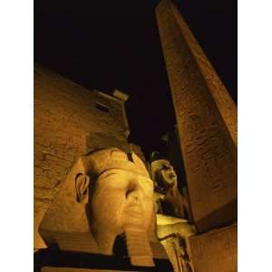 Ramses II and the Obelisk at Luxor Temple, Illuminated at Night, Luxor 