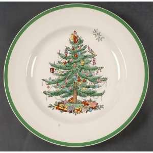 : Spode Christmas Tree Green Trim Dinner Plate, Fine China Dinnerware 