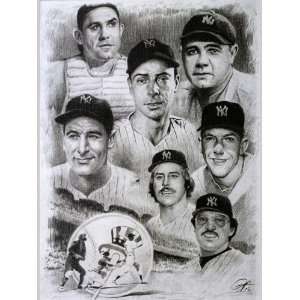 Yankees Players Sketch Portrait, Charcoal Graphite Pencil Drawing 