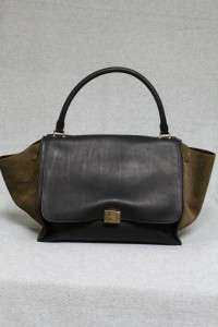 Celine LARGE Trapeze Black Khaki Luggage Smooth Leather & Suede Wings 