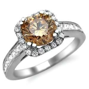   95ct Fancy Brown Round Diamond Engagement Ring 18k White Gold Jewelry