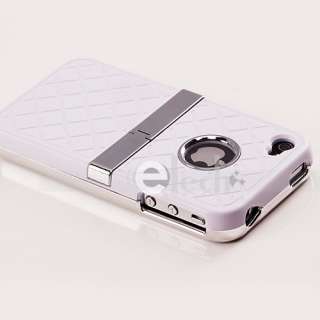 Deluxe White Case Stand Cover W/Chrome for Apple iPhone 4 4G 4S  