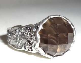   Brand New Sterling Silver Faceted Brown Smoky Glass Ring Size 10 R2307