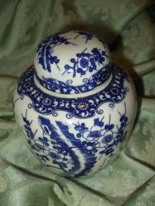Vintage Cherry Tree Cobalt White Porcelain Ginger Jar  