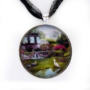   Hakone Gardens Pond in the Spring Handmade Fine Art Pendant: Jewelry