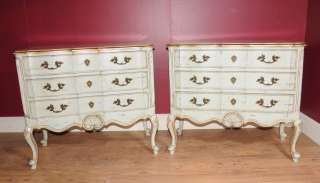 Pair French Painted Rococo Chests Bedside Tables  
