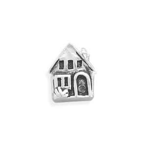   Oxidized House Home Story Bead Slide on Charm Sterling Silver Jewelry