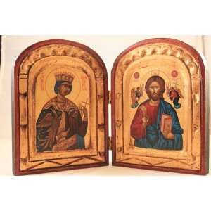   Byzantine Icon (Diptych) of St. Catherine and Christ