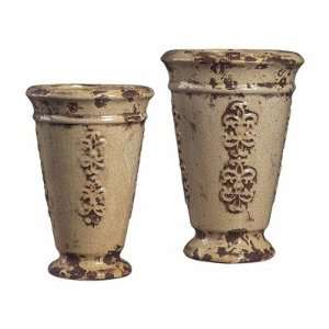   Of 2 French Reproduction Ceramic Vases Vase Alto Cream