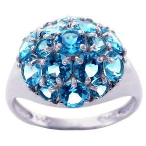  14K White Gold Clustered Gemstone Ring Swiss Blue Topaz 