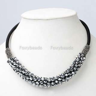 SILVERY CRYSTAL HAND KNITTED GLASS BEADS NECKLACE 1STR  