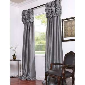   Platinum Embroidered Ruched Faux Silk Taffeta Curtains: Home & Kitchen